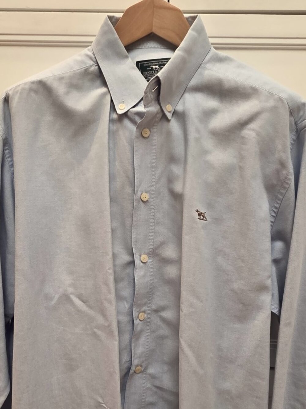 Rodd & Gunn Vintage Men's Blue Button Down Shirt w/ Dog Logo (L) (FREE SHIPPING)